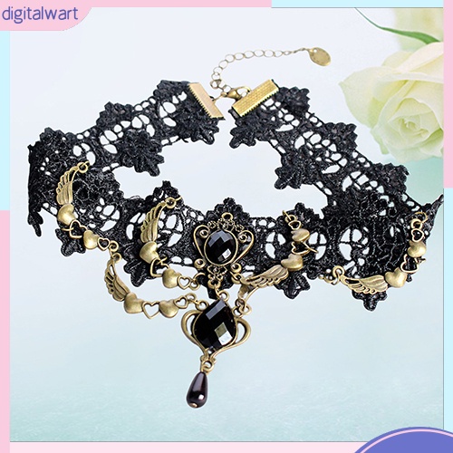 Vòng cổ choker thiết kế họa tiết ren đính đá giả thời trang cho nữ