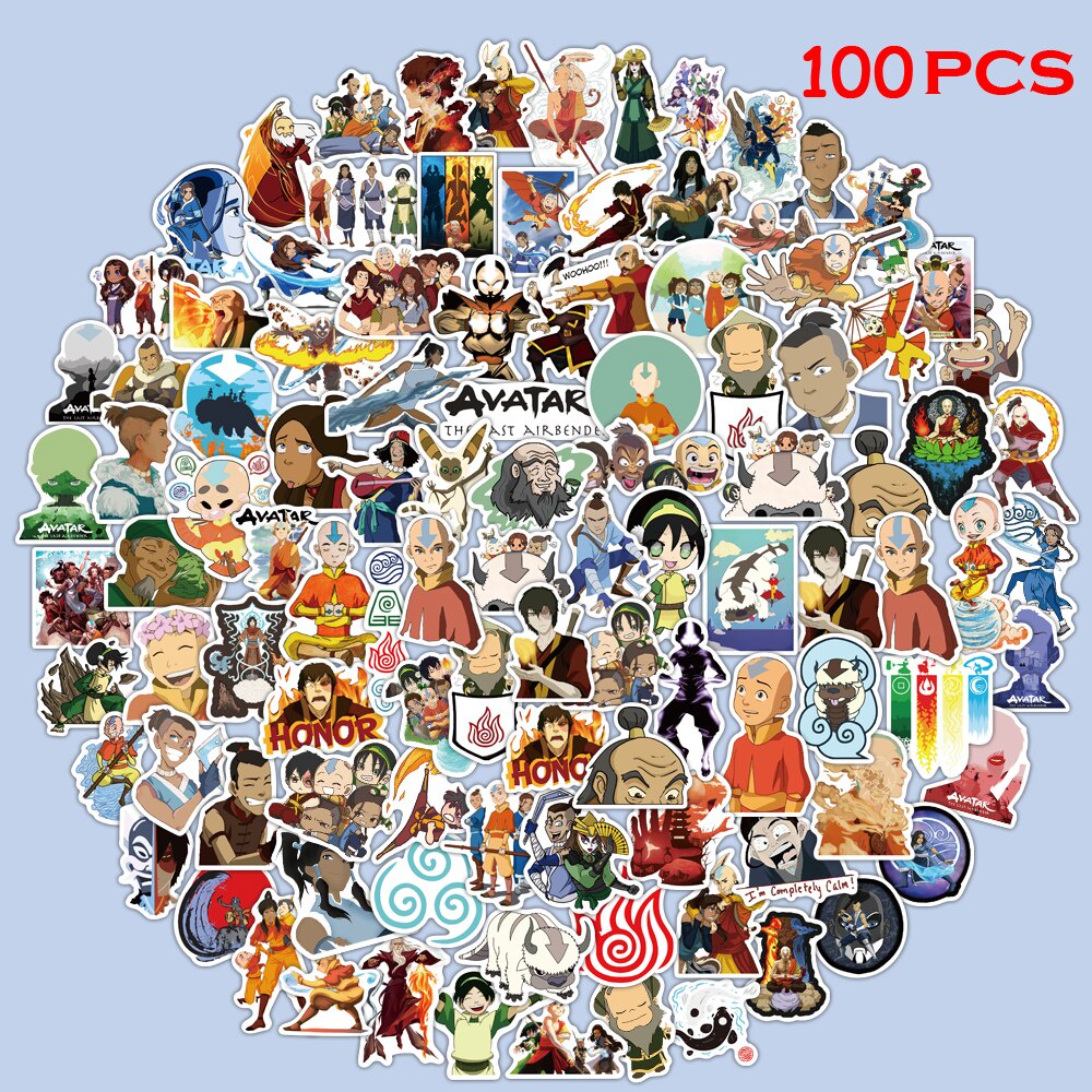 Bộ 100 Miếng Dán Họa Tiết Hoạt Hình Anime Avatar The Last Airbender Độc Đáo Trang Trí Xe Hơi / Ván Trượt / Laptop / Xe Máy Diy