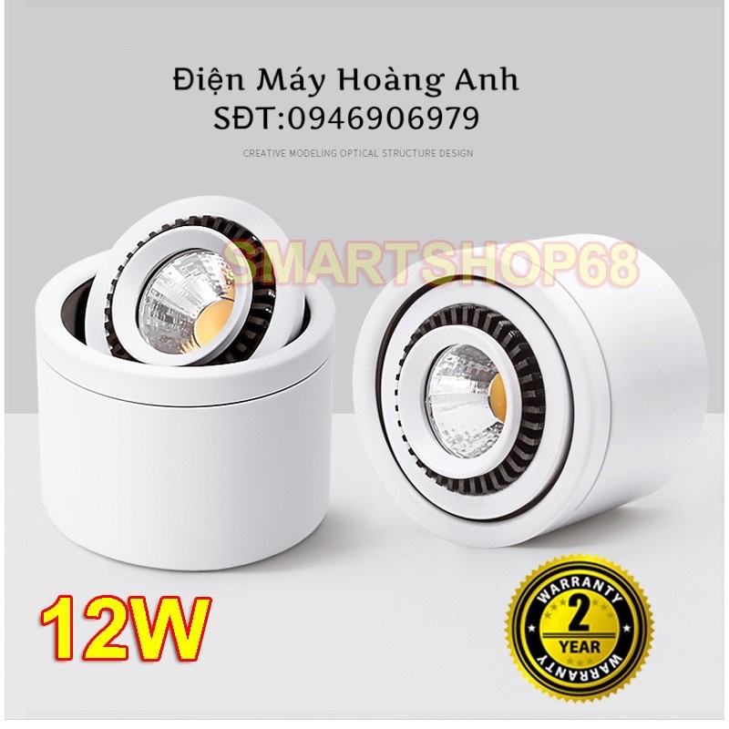 [ Bảo hành 2 năm ] Đèn Led ống bơ mắt COB xoay 360 độ thân trắng,thân đen ÁNH SÁNG MÀU TRẮNG,VÀNG 7W,12W- Lỗi 1 đổi 1