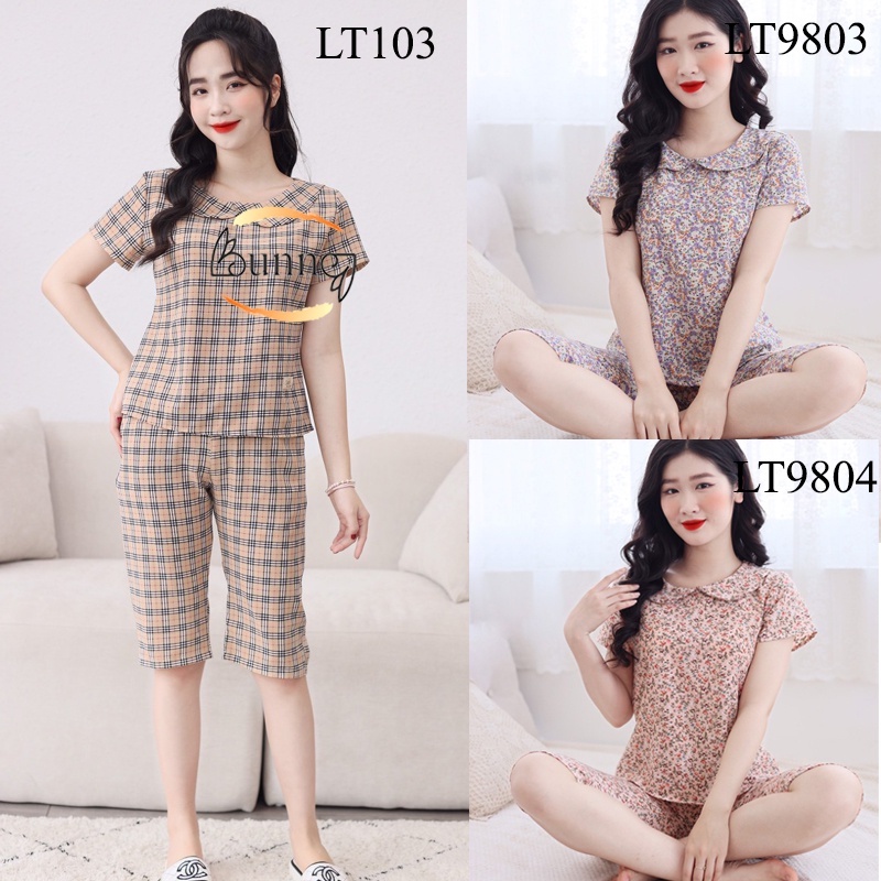 Quần áo bộ nữ, đồ mặc nhà mẫu tay cộc quần lửng, cổ sen cực xinh