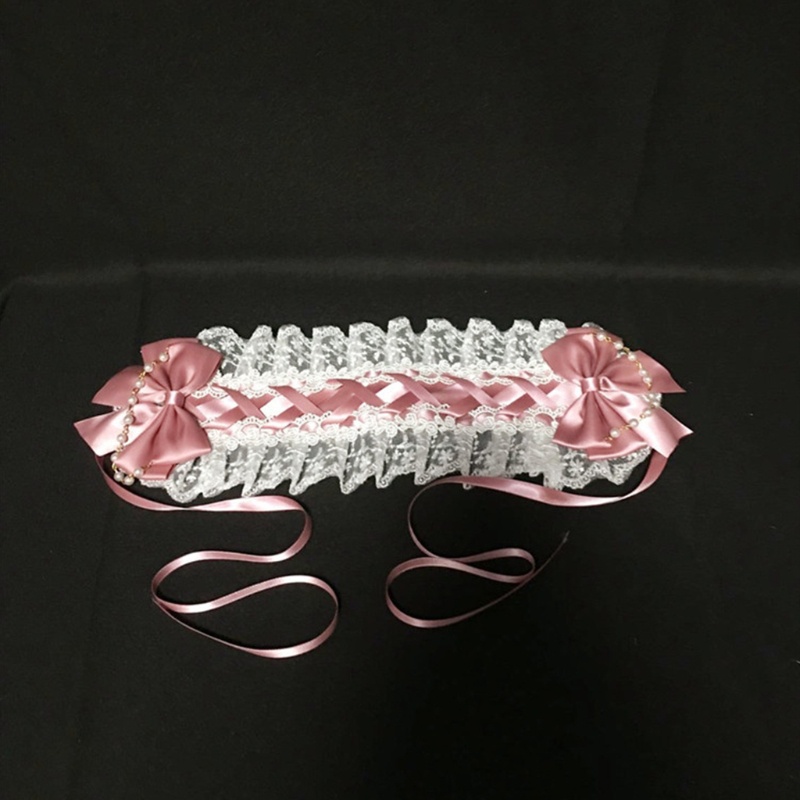 Băng Đô Tai Thỏ Phối Ren Và Hạt Và Dây Ruy Băng Phong Cách Lolita