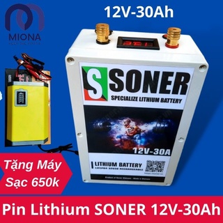 Pin acquy lithium soner 12v - 30ah, tặng kèm máy sạc pin sn