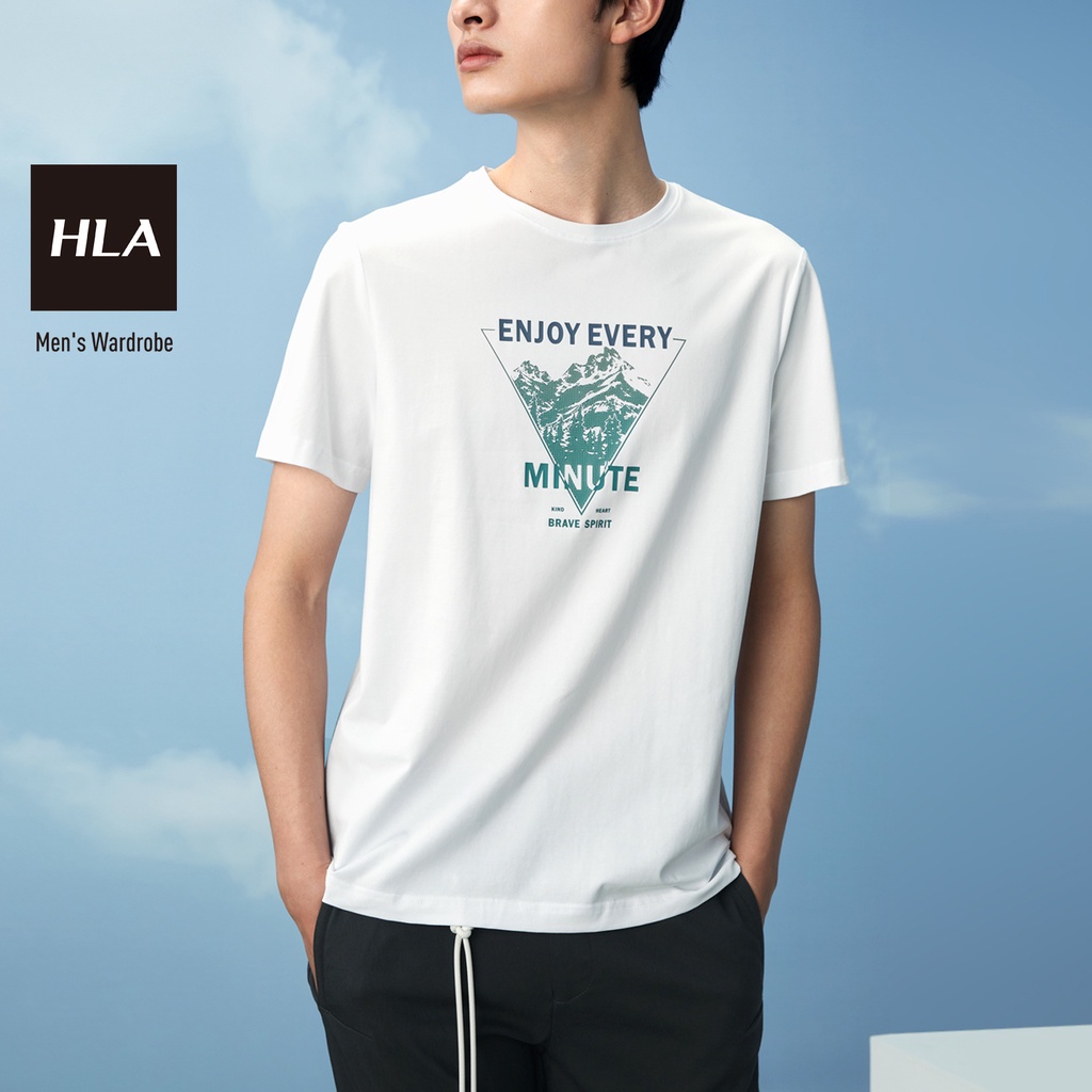 HLA - Áo Thun Nam Ngắn Tay Phối Họa Tiết Comfortable Simple Short Sleeve T-shirt