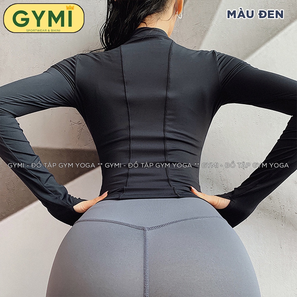 Áo tập gym yoga nữ dài tay GYMI AD14 dáng croptop thể thao chất vải thun poly lạnh co giãn phom ôm body