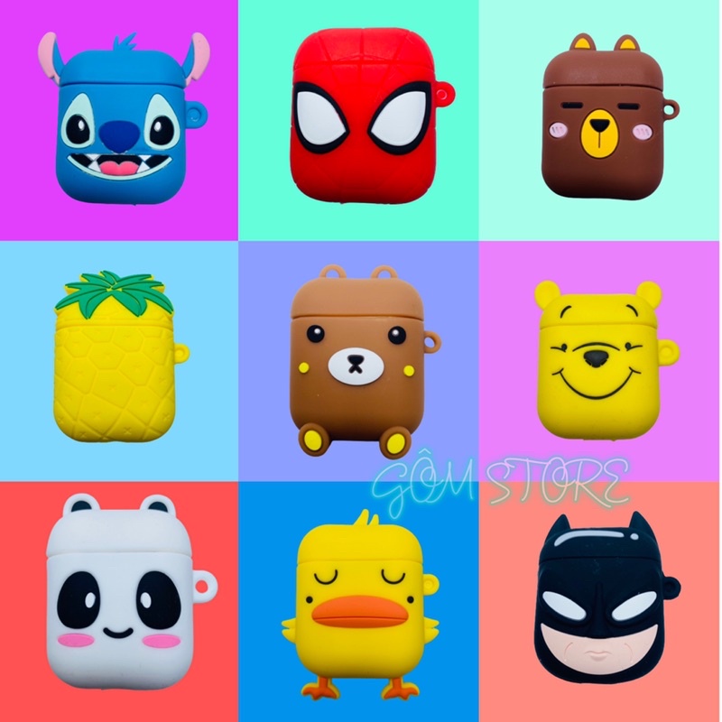 Bọc ốp tai nghe Bluethoot, case dành cho airpods 1/2 hình dễ thương, chất liệu dày dặn, màu sắc tươi tắn