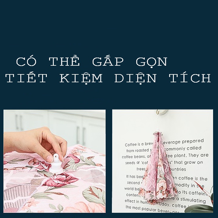 Lồng bàn đậy thức ăn gấp gọn, đường kính 78cm, Lồng bàn gấp gọn cao cấp họa tiết sang trọng