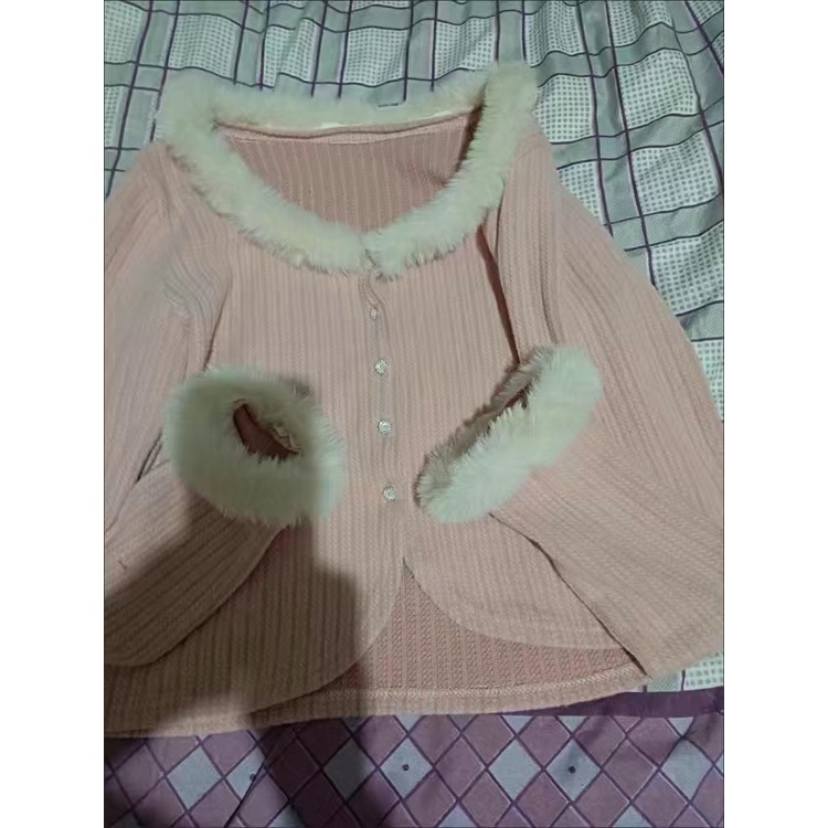 ORDER♥️Áo Len Viền Lông Cài Khuy(ảnh thật)Fzsize Dưới 60kg