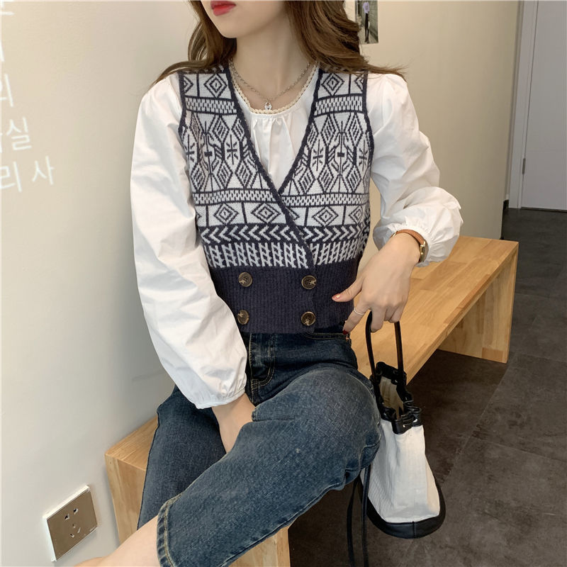 Áo Gile New Vest Korean V-neck Knitted Sweater Short Jacket Coats