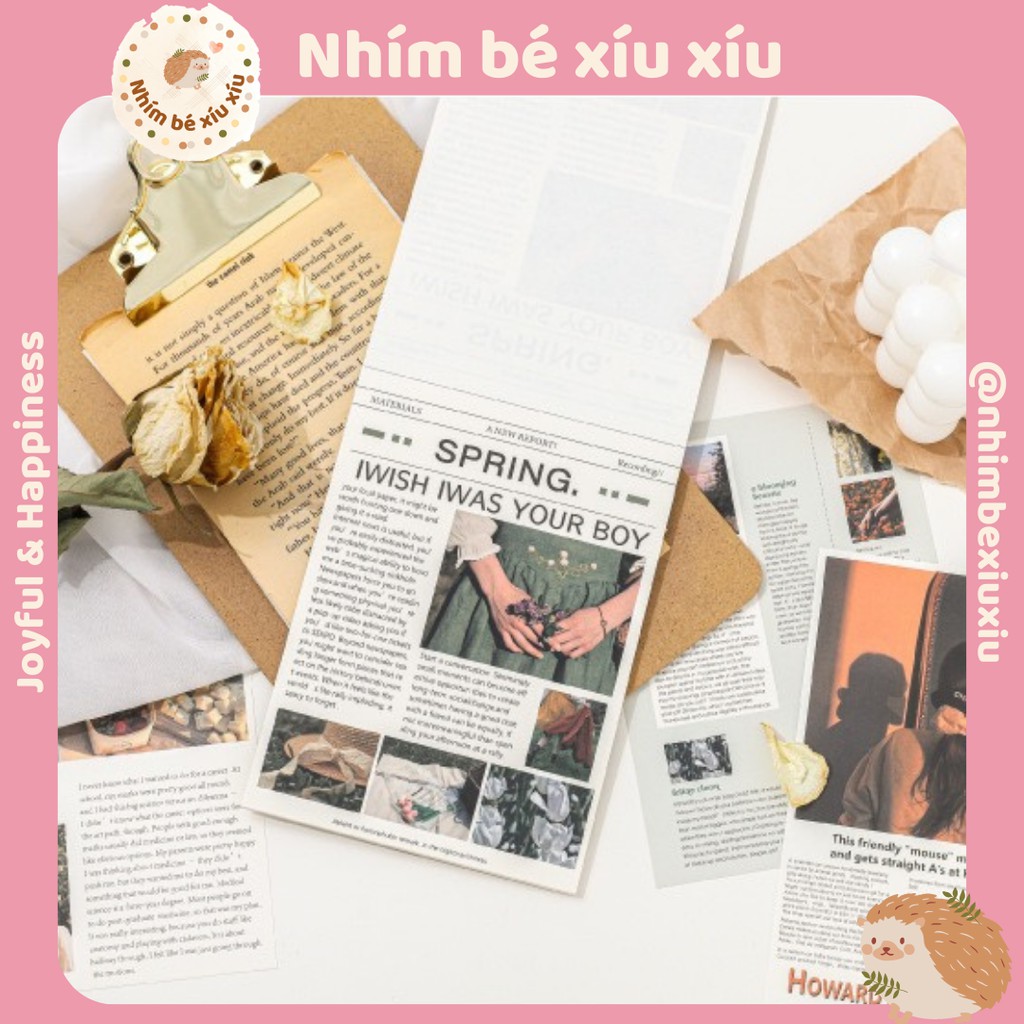 Set 50 tờ giấy báo retro vintage crafting paper giấy nền trang trí bullet journal VT306