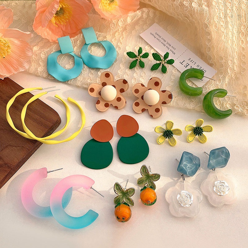 Korea Fashion Simple Pendant Earrings Enamel Flower Stud Earrings
