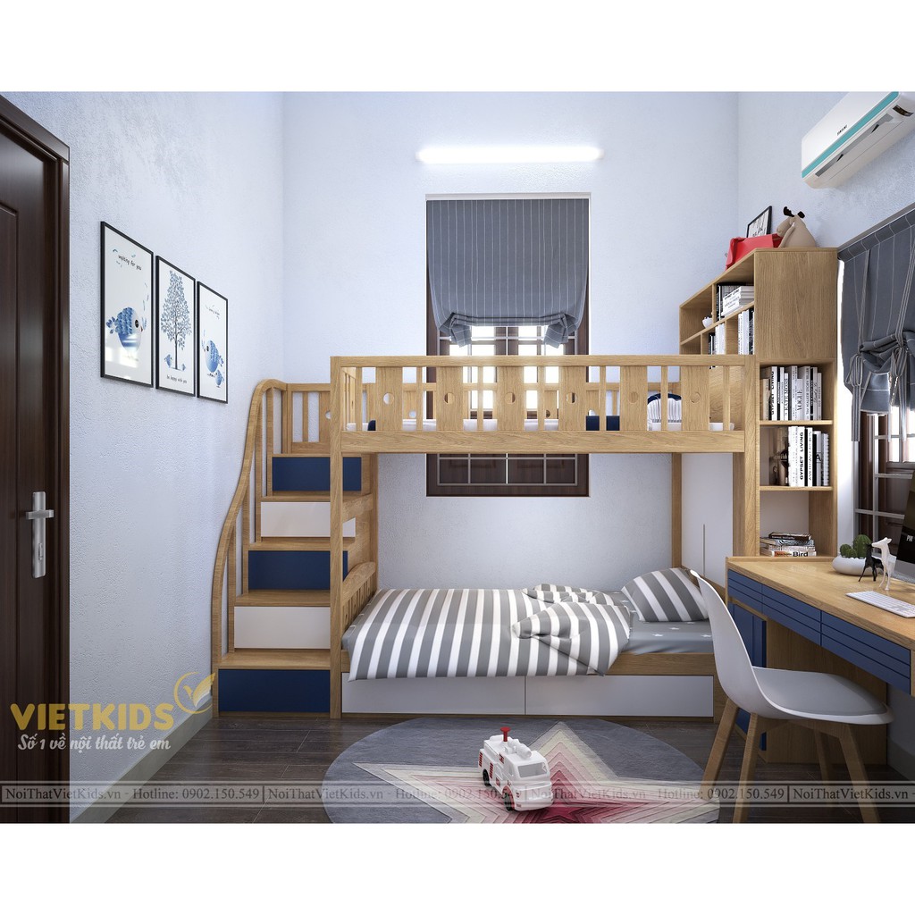 Giường tầng cho bé bằng gỗ sồi Nga bền đẹp