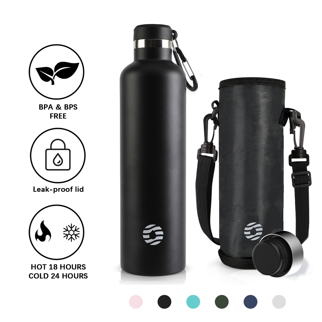 Bình nước giữ nhiệt thể thao FJBOTTLE thép không gỉ 750ml/ 1000ml 34oz thiết kế nhỏ gọn chống tràn có túi đựng vải