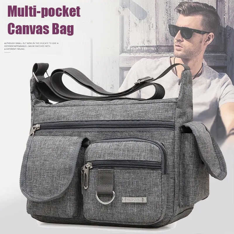 Túi Đeo Chéo Canvas Ngăn Rộng Nhiều Ngăn Thời Trang Nam Tính kj005