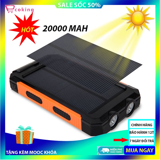 sạc pin dự phòng  năng lượng mặt trời 20000mah chính hãng ecoking,{TẶNG KÈM 1 QUÀ },chống nước tuyệt đối có laban,sạc N