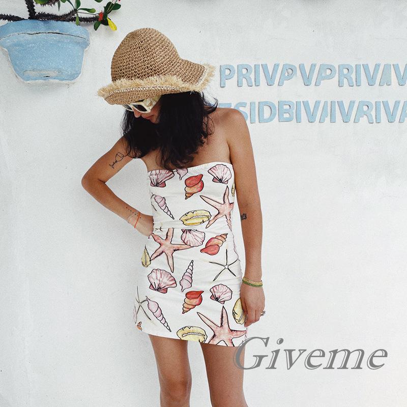 Đầm Ống Không Tay Hở Vai In Họa Tiết Ốc Sên / Ốc Sên Thời Trang Mùa Hè Cho Nữ