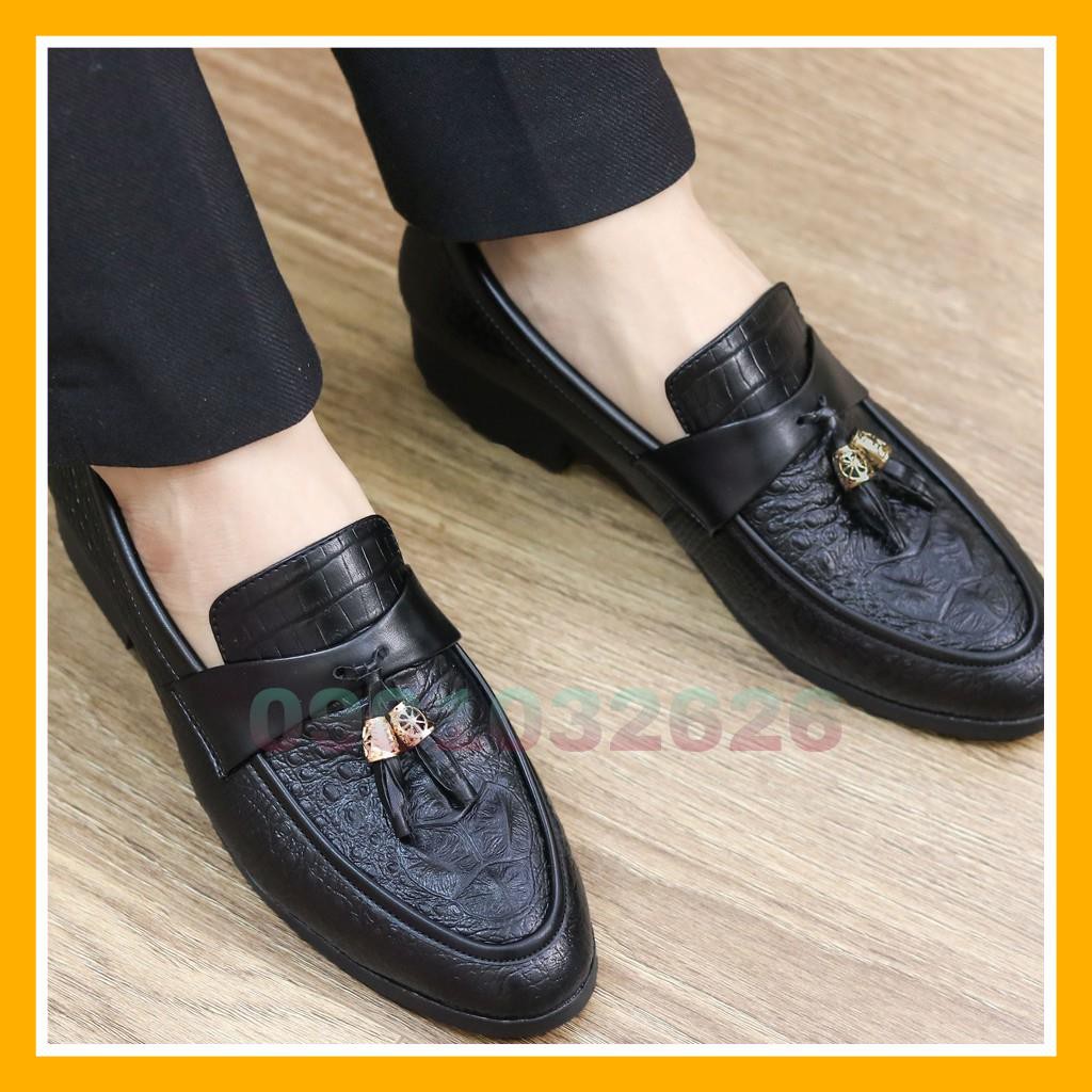Giày Nam Giá Rẻ Dập Vân Cá Sấu Kết Hợp Chuông Vàng - Mã L184