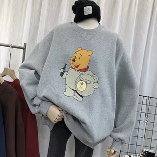 áo sweater vải nỉ lót bông dày dặn in gấu cầm mũ
