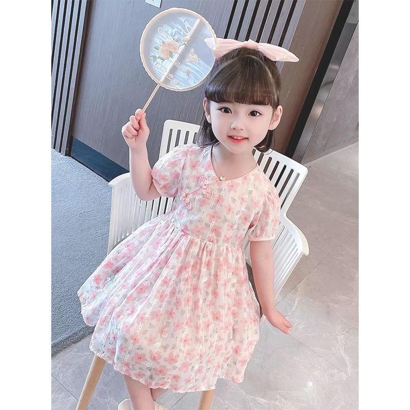 Đầm Voan In Hoa Công ChúA Cho Bé GáI