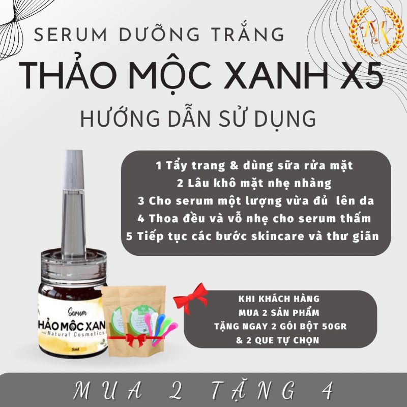 Serum Thảo Mộc Xanh X5 (2lọ) - Dưỡng Trắng, Căng Bóng Da