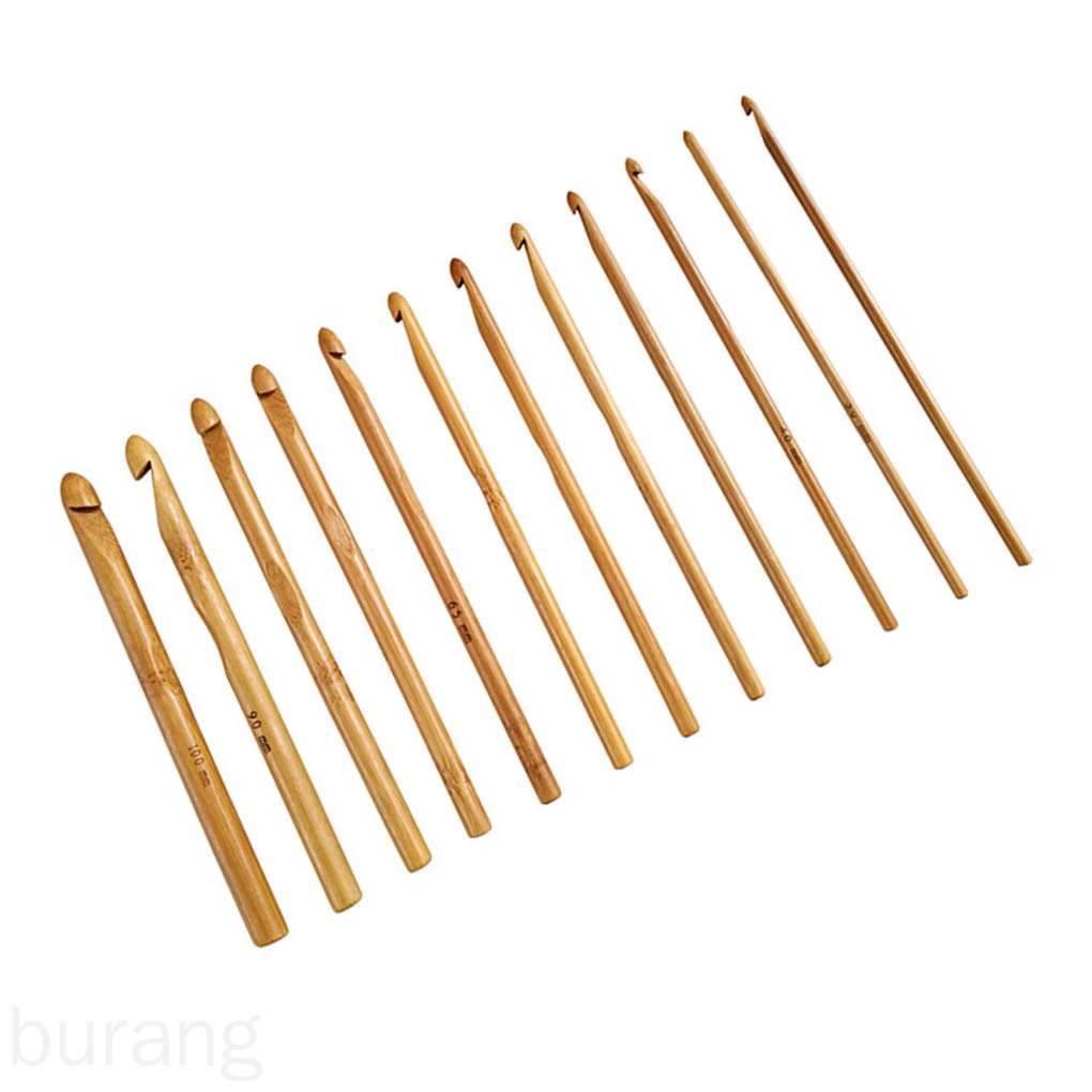Set 12 kim đan móc len bằng tre