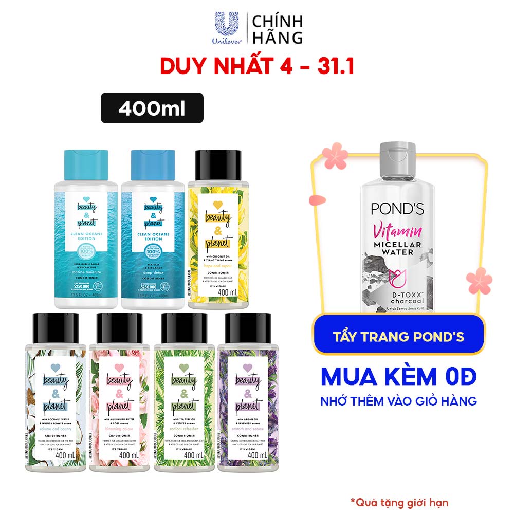 Dầu xả Love Beauty And Planet với 100% tinh dầu thiên nhiên 400ml