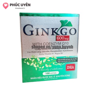 Viên uống bổ não GINKGO 600 giúp tăng cường trí nhớ, tăng tuần hoàn máu não, ngừa tai biến – HỘP 100 viên (Xanh )