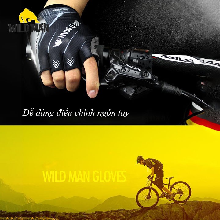 Găng tay nửa ngón Wild man đạp xe  tập cơ tay chuẩn hàng chính hãng dành cho cả nam và nữ