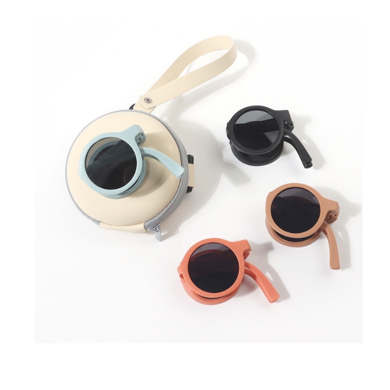 Kính mắt trẻ em tròn gấp gọn chống tia uv đa màu sắc kèm bao da tiện lợi + bao da nâu cho bé 3-6 tuổi JIMADO  P.274.NA
