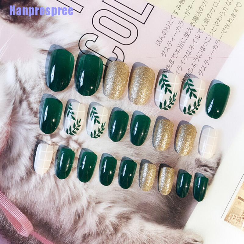 Set 24 Móng Tay Giả Họa Tiết Lá Xinh Xắn