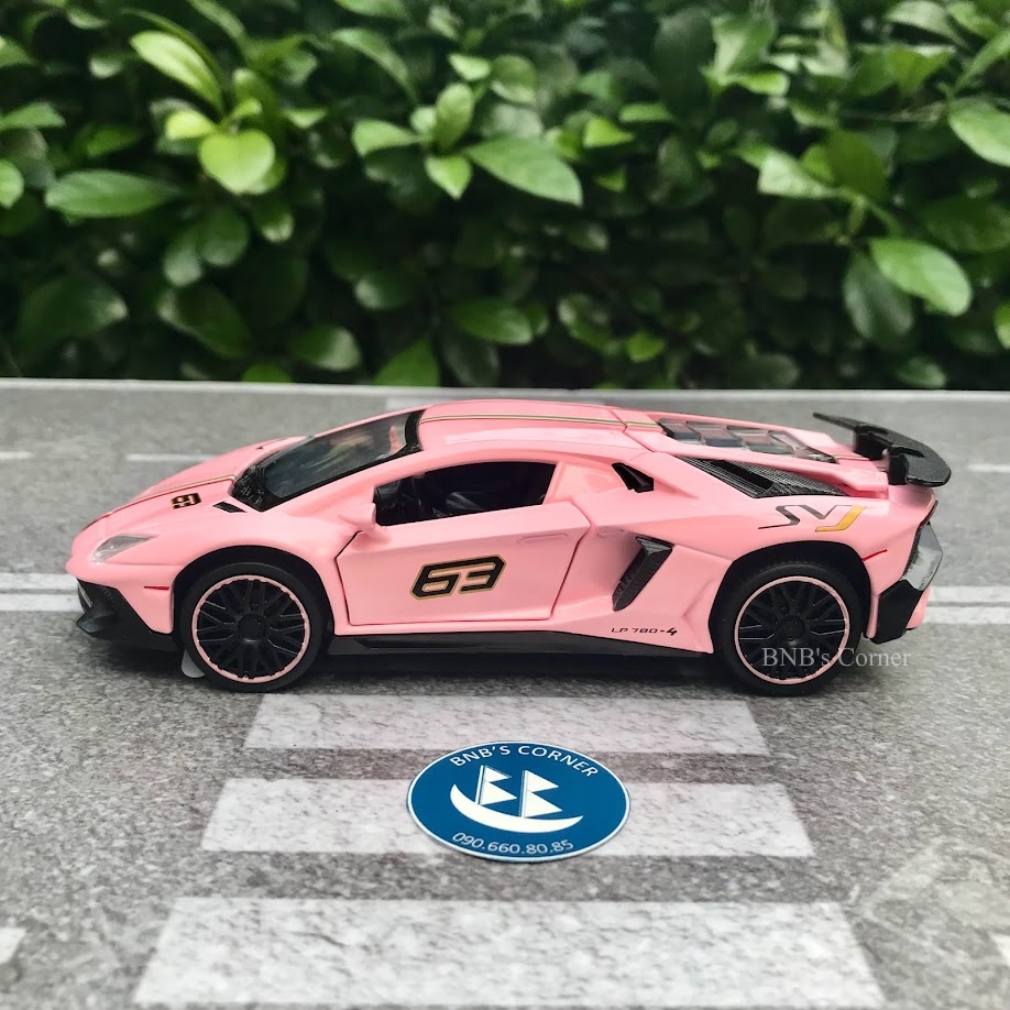 Mô hình xe 1:32 Lamborghini Aventador LP780 hãng MiniAuto màu hồng | xám