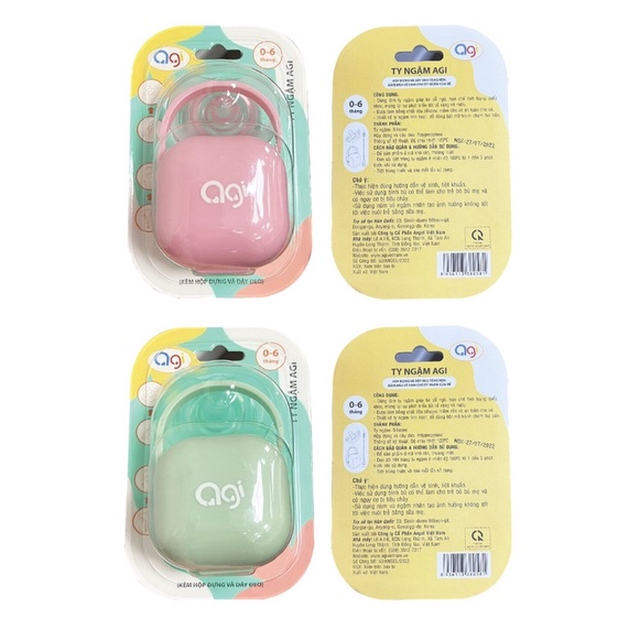 Ti ngậm silicone Agi cho bé 0-6 tháng tặng kèm hộp đựng và dây đeo