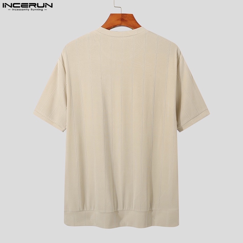 Áo thun INCERUN ngắn tay cổ tròn màu trơn size S-5XL dành cho nam