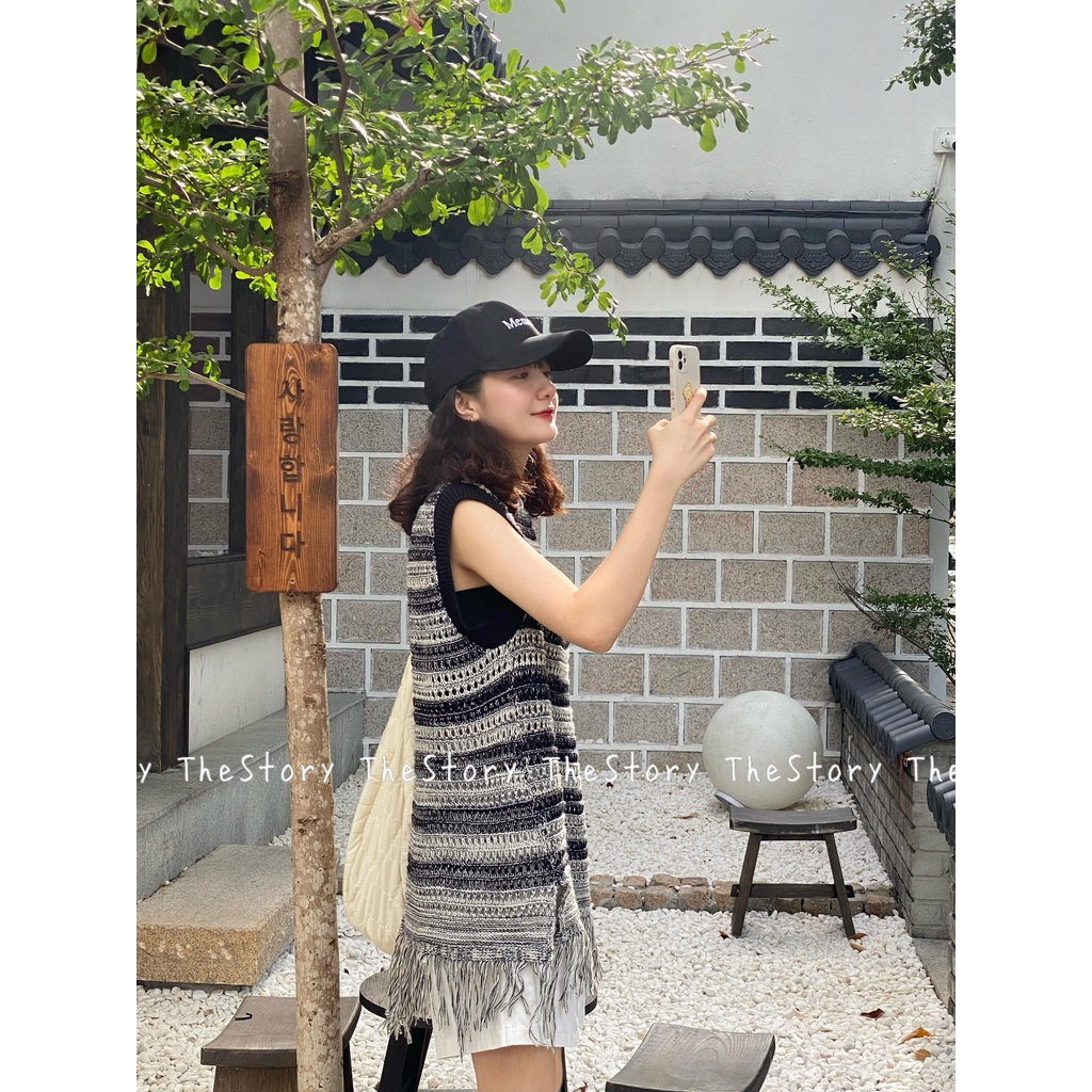 Áo ghi lê nữ len sọc tua rua  A2602