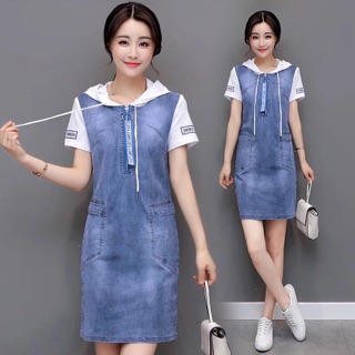 Đầm jean suông có nón