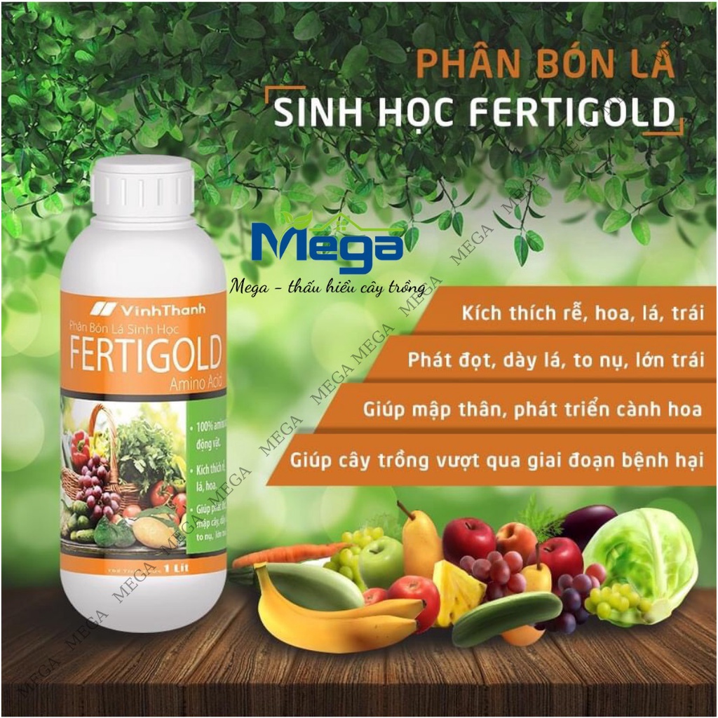 Fertigold - mega 500ml phân bón lá hữu cơ sinh học nhập khẩu Đức cho rau, hoa, cây cảnh đặc biệt là hoa lan