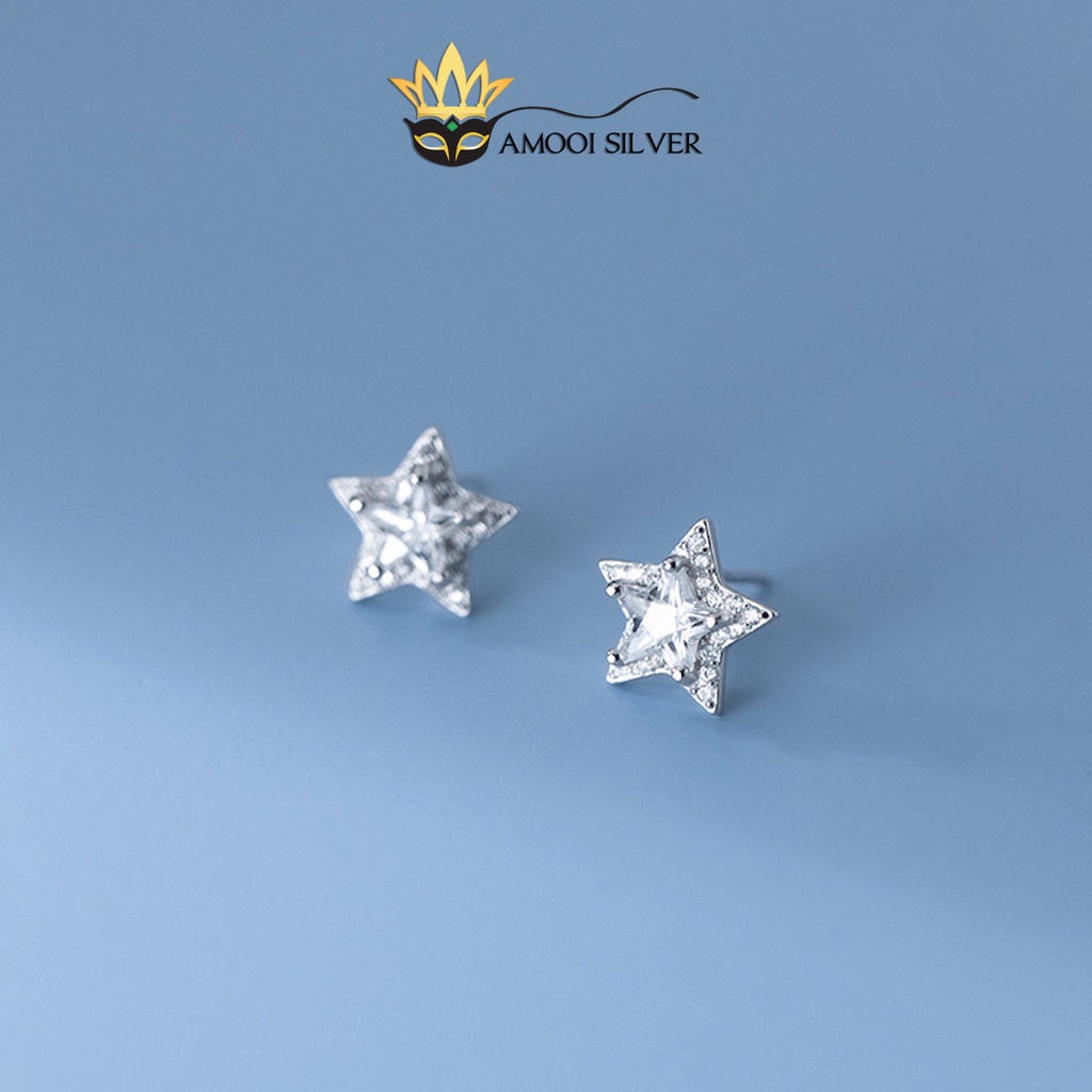 Bông tai bạc S925 ngôi sao to - Amooi Silver AB223