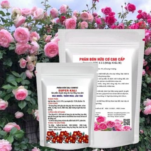 Combo phân bón hoa hồng hiệu quả cao, tốt đất, đẹp cây, dưỡng hoa thắm màu (Phân hữu cơ Bỉ 1kg + Super kali 100g