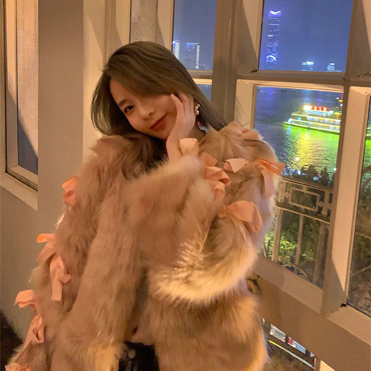 ☄❃✈Áo Khoác Giả Lông Cáo Dáng Ngắn Thắt Nơ Phong Cách Đường Phố Trẻ Trung Cho Nữ | BigBuy360 - bigbuy360.vn