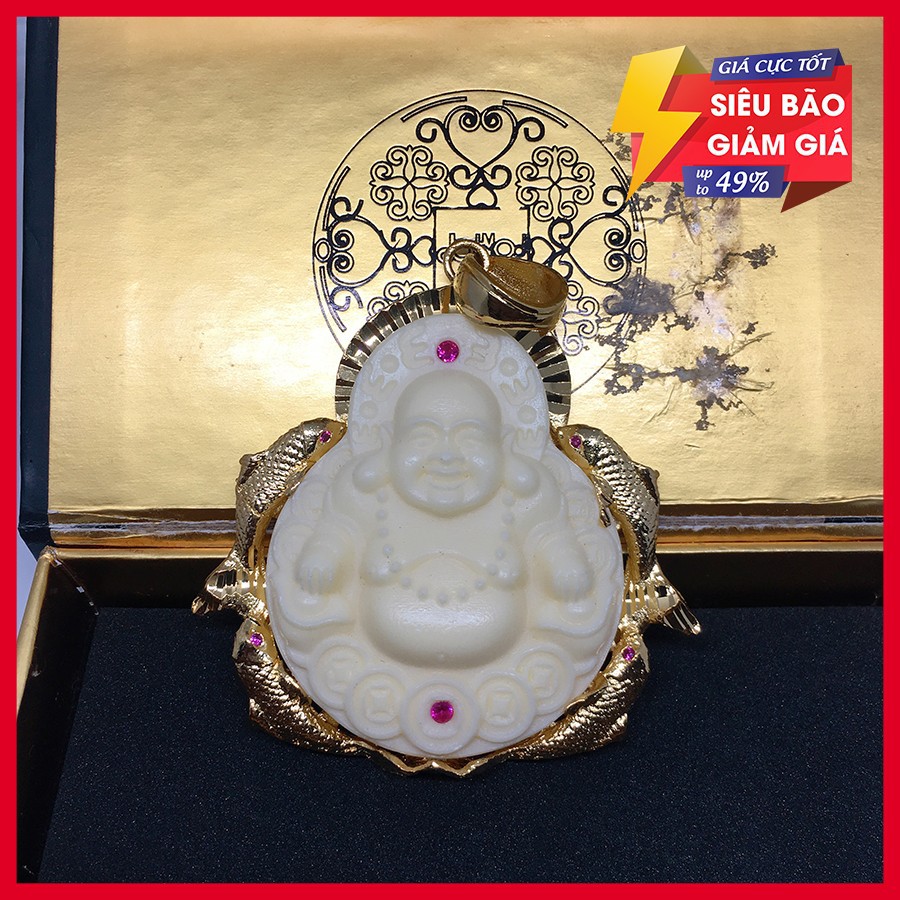 Mặt Phật di lạc trắng phong thủy bọc vàng cao cấp + tặng vòng tay tỳ hưu