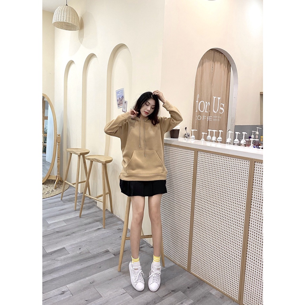 Áo hoodie nữ trơn form rộng bigsize có dây kéo cute hàn quốc unisex dài tay Hagi AH01