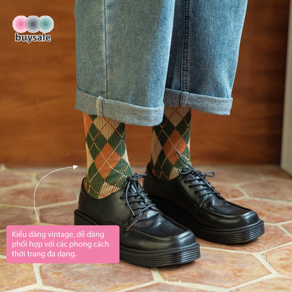 Vớ len thu đông họa tiết phong cách retro caro hình thoi phong cách cổ điển, tông màu ấm áp - BuySales - BSPK243