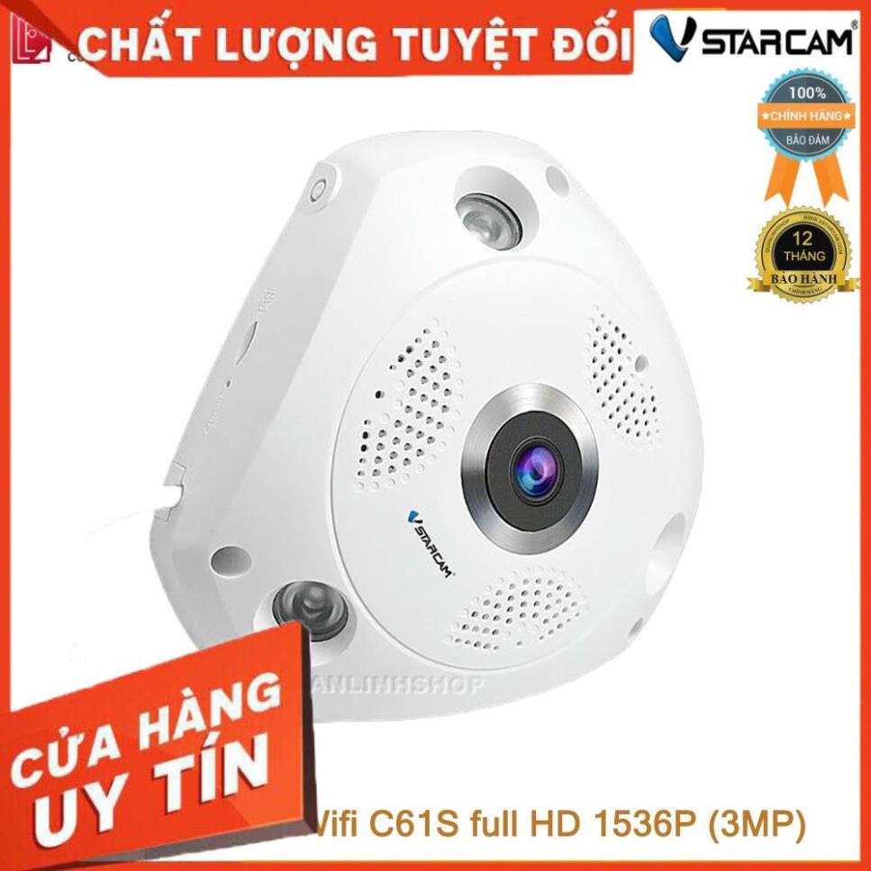 (giá khai trương) Camera Wifi IP Vstarcam C61s Full HD 1536P ốp trần, góc rộng 180 độ kèm thẻ 64GB