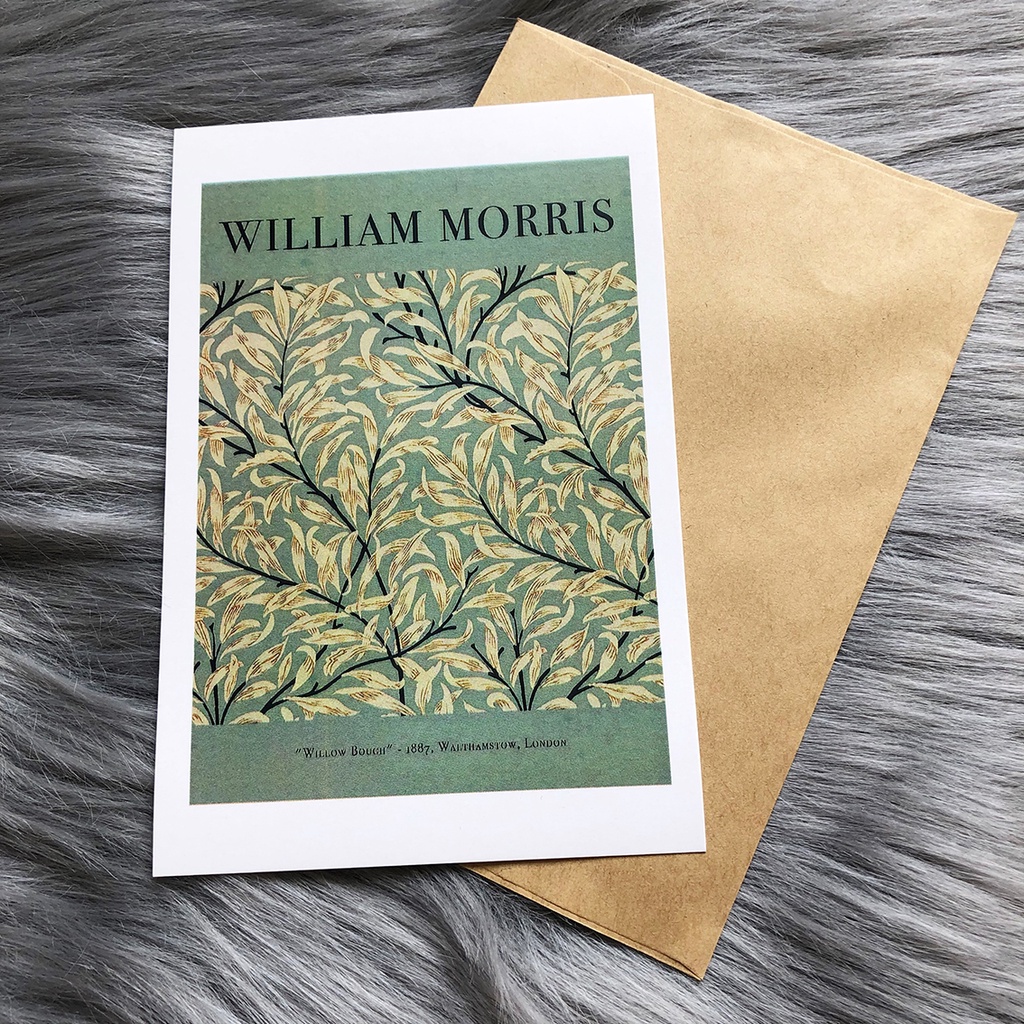 Postcard, Thiệp chúc mừng, Tranh trang trí BST hoa văn William Morris  kèm bao thư Kraft