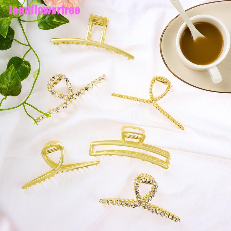 JSS 6 Pieces Metal Hair Claw Clips Premium Gold Metal Strong Hair Jaw Clip Non-Slip JSS