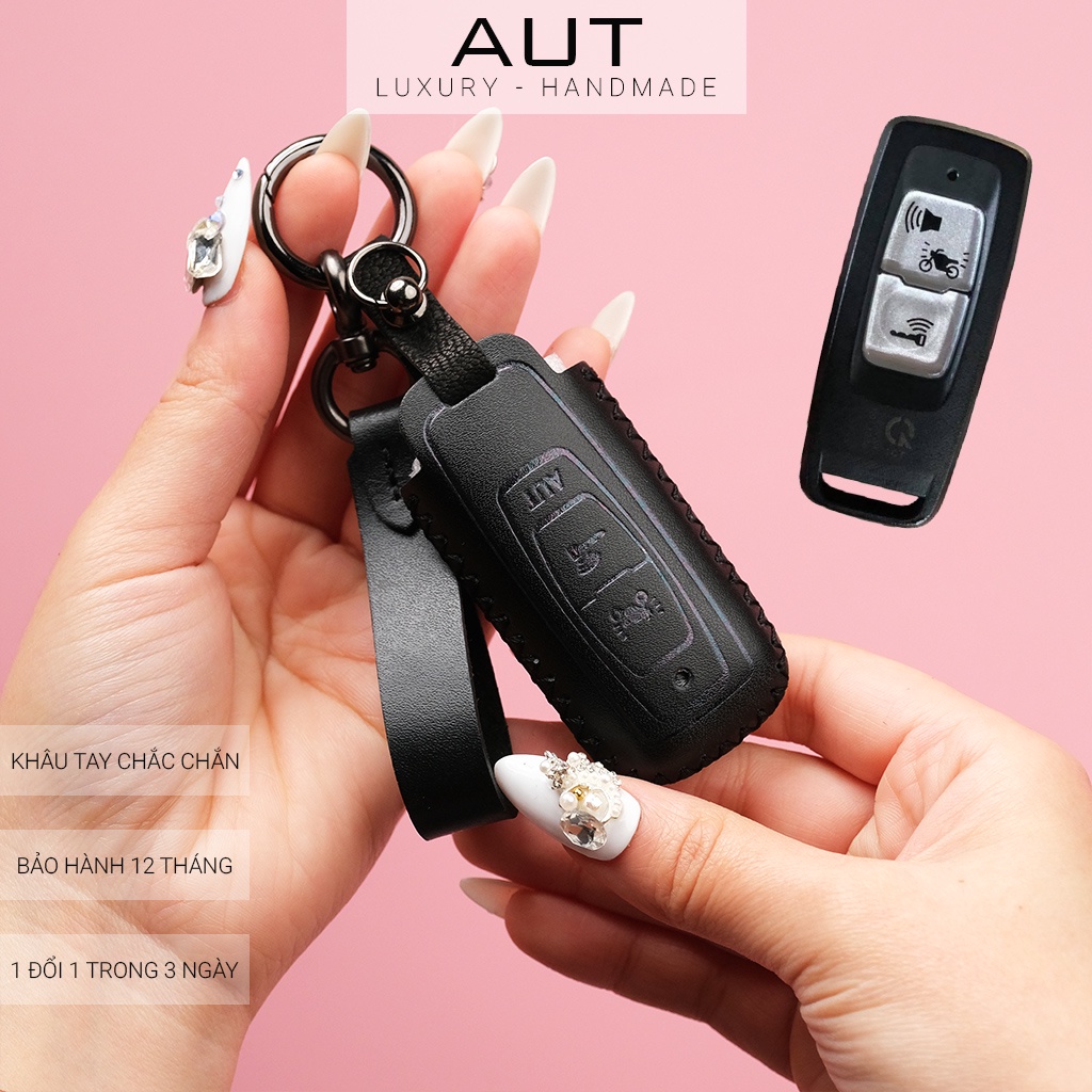 Ví da đựng chìa khóa smartkey Honda SH 350i 150i Sh mode 2022 2 nút bấm da bò khâu tay VSV CD có tay cầm