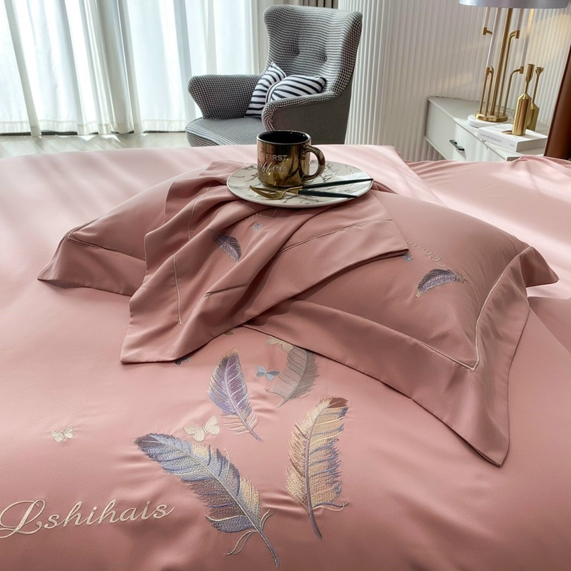 Bộ Chăn Ga Gối Cotton Line Thêu Hoa Rẻ Quạt full 3 màu