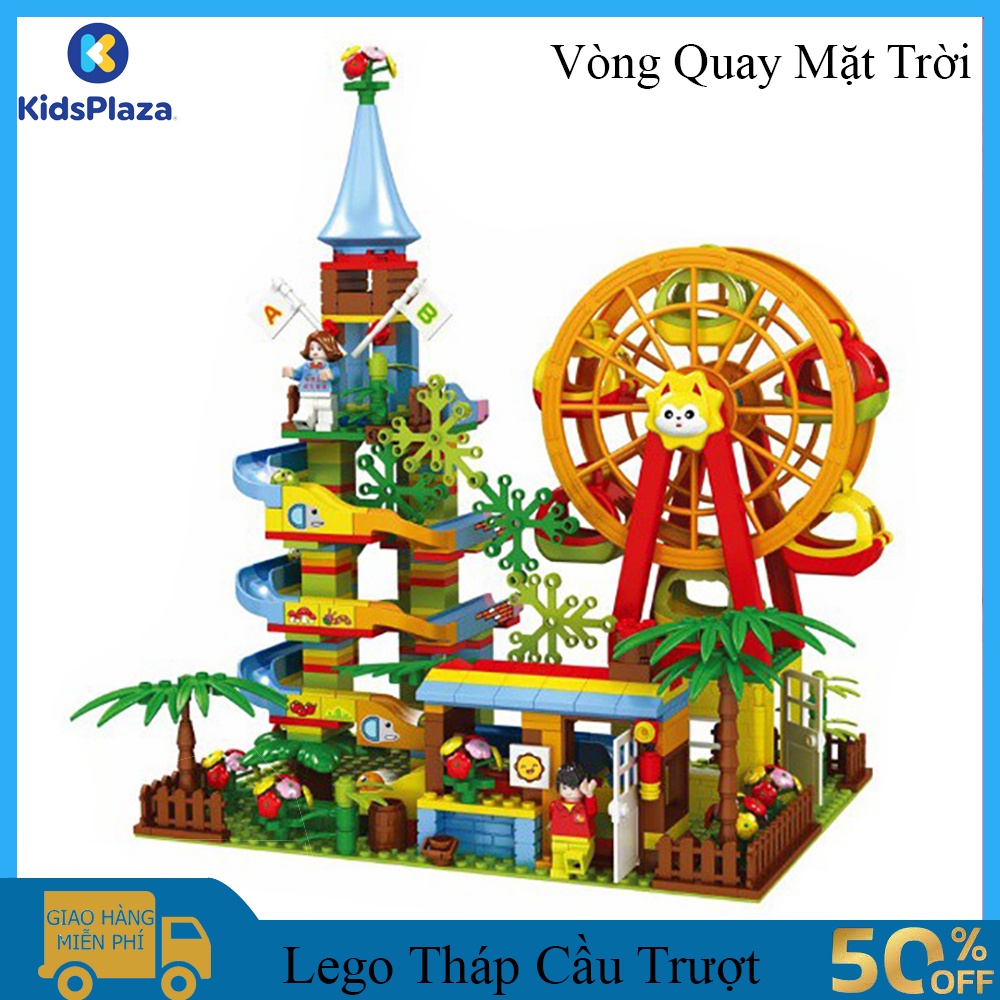 Đồ chơi trẻ em xếp hình ,đồ chơi lắp ráp tháp cầu trượt vòng quay mặt trời 469 chi tiết .Đồ chơi phát triển tư duy.