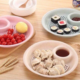 Đĩa đựng thức ăn lúa mạch có khay nước chấm tiện lợi