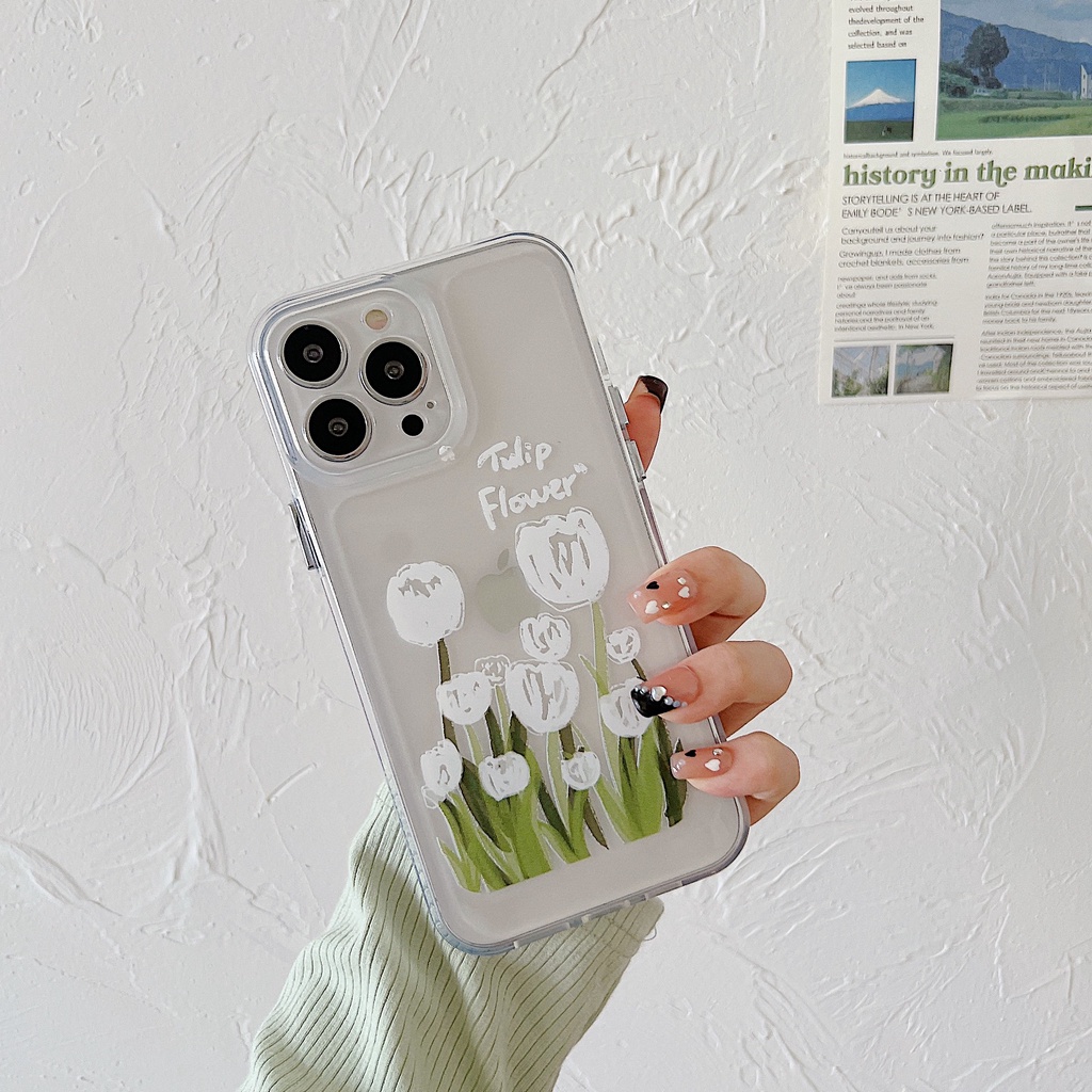 Ốp Điện Thoại Tpu Dẻo Trong Suốt Họa Tiết Hoa Trắng Kèm Dây Đeo Ngọc Trai Sang Trọng Cho iPhone 11 12 13 Pro XS Max XR