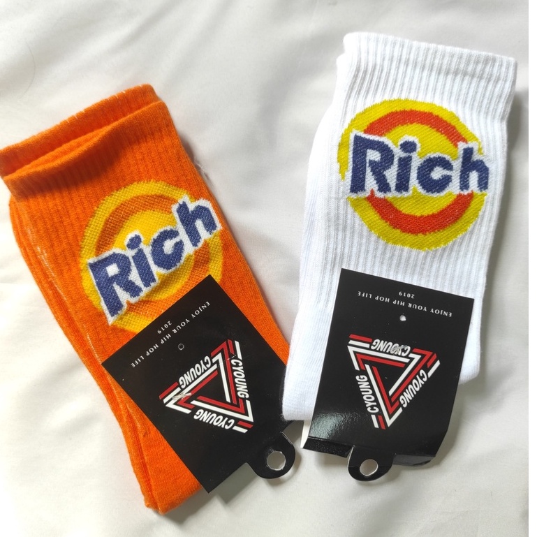 Vớ cao cổ unisex tất cao bắp chân trắng cam chữ Rich nam nữ NEKO